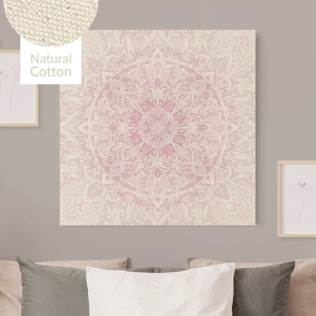 Tableaux sur toile avec dessins Décoration de mandala à l'aquarelle rose