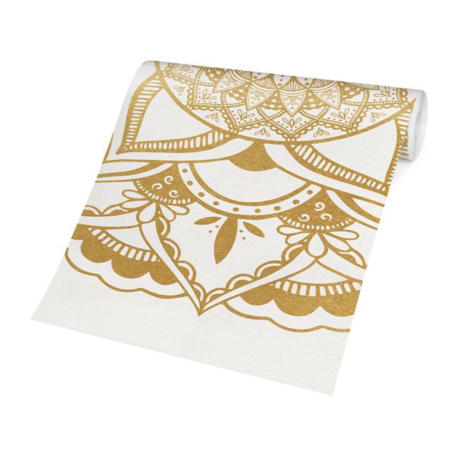Papier peint à motifs Fiore mandala oro e bianco
