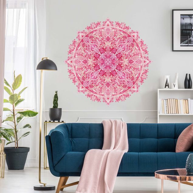 stickers muraux salon zen Mandala aquarelle peint à la main rose