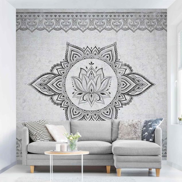 Déco mur cuisine Mandala Lotus imitation béton