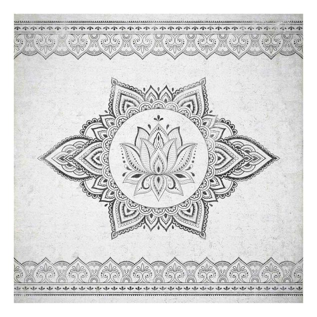 Tableau gris Mandala Lotus imitation béton