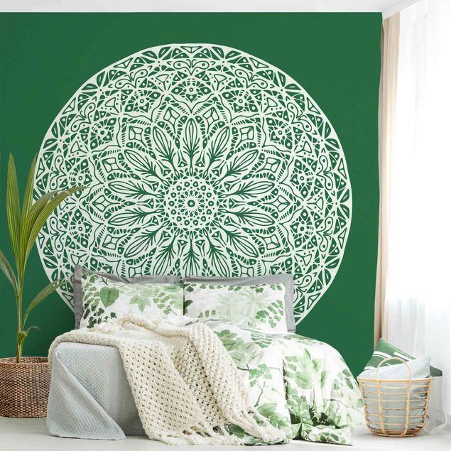 Papier peint ornement Mandala décoratif Fond Vert