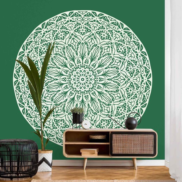 Papier peint moderne Mandala décoratif Fond Vert