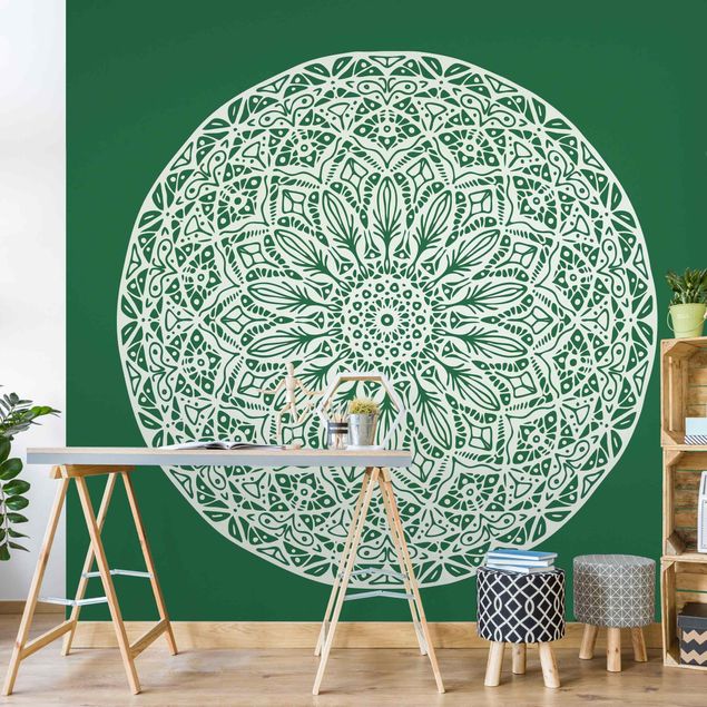 Papier peint zen Mandala décoratif Fond Vert