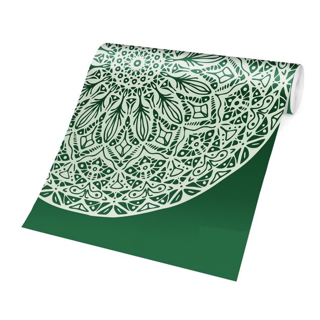 Papier peint vert Mandala décoratif Fond Vert