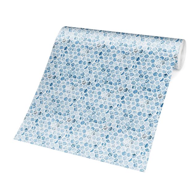 Papiers peints industriels Hexagones de marbre dans les tons bleus
