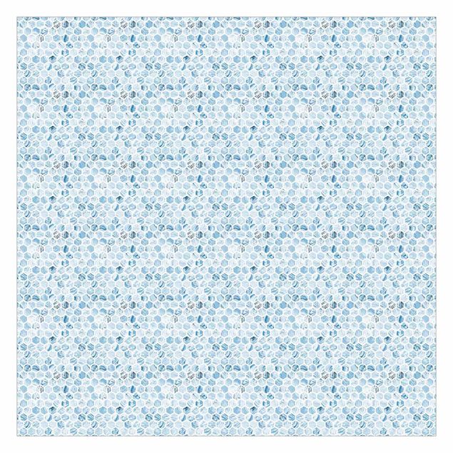 Papier peint imitation pierre Hexagones de marbre dans les tons bleus