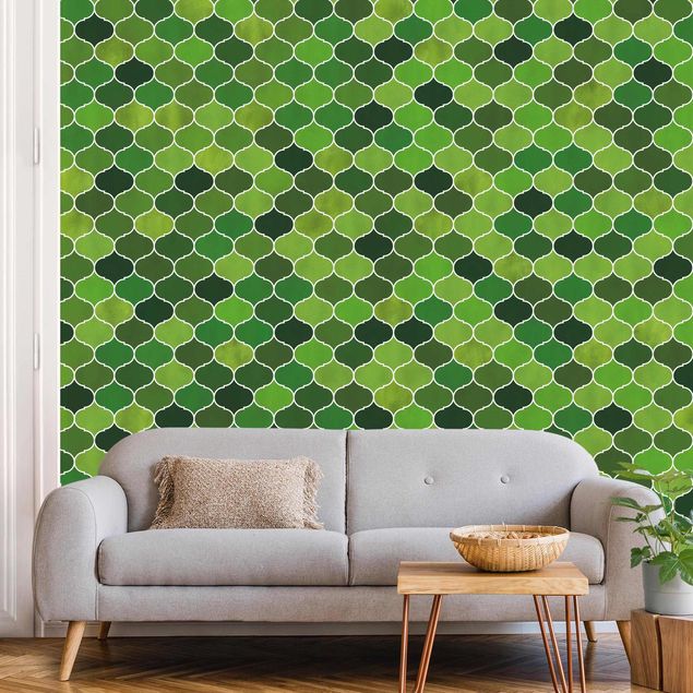 Papiers peints modernes Motif aquarelle marocain vert
