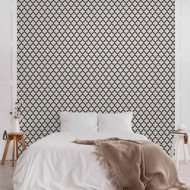 Tapisserie moderne Moroccan Pattern With Ornaments Black