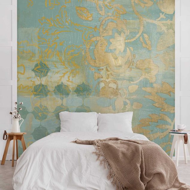 Papiers peints modernes Collage marocain en or et turquoise II