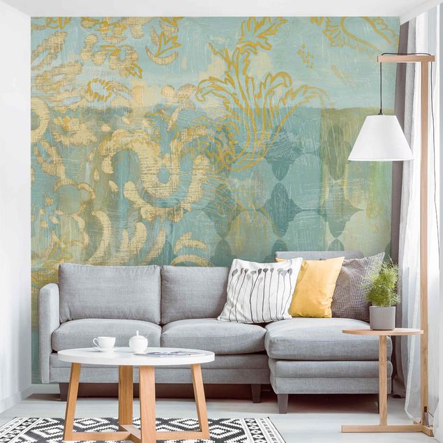 Papier peint moderne Collage marocain en or et turquoise
