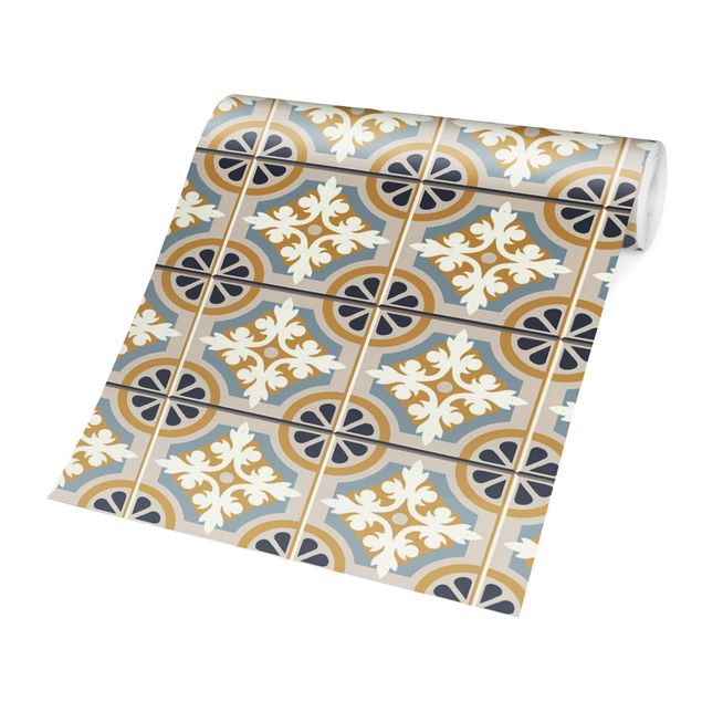 Papiers peints jaunes Morrocan Tiles In Blue And Ochre