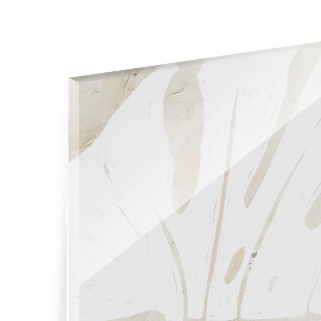 Glass print - Monstera Outline On Linen