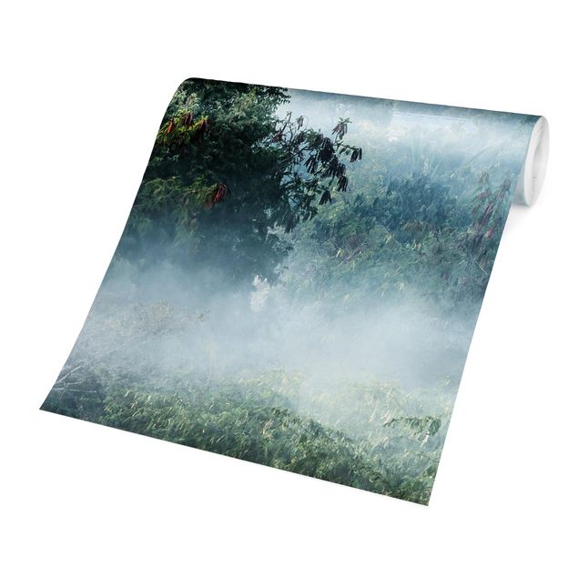 Papier peint vert Brouillard matinal sur la jungle de Bagan