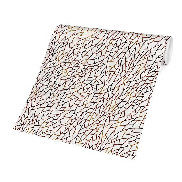 Papier peint panoramique Motif de lignes de mosaïque en or brun
