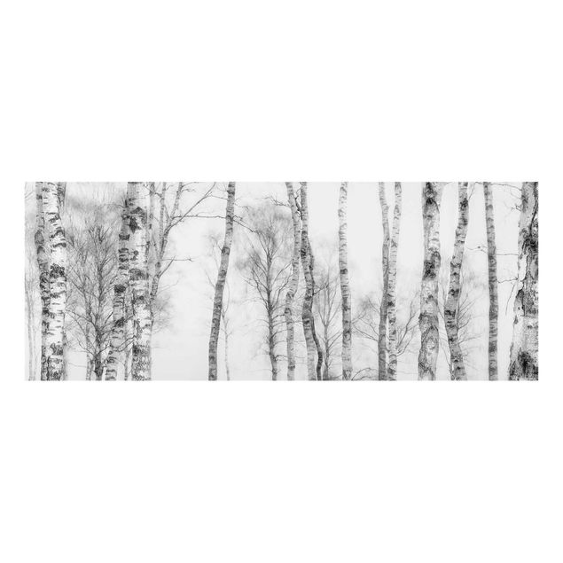 Tableau moderne Forêt de bouleaux mystique noire et blanche