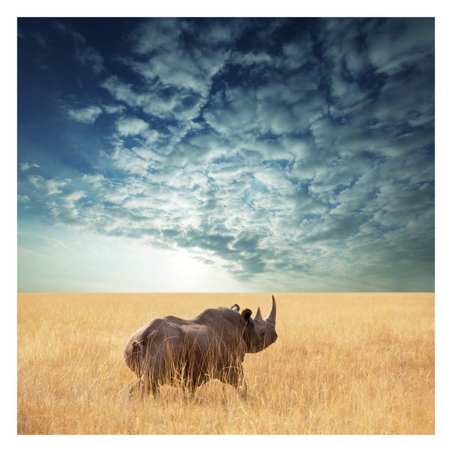 Papier peint panoramique paysage Rhinocéros dans la savane