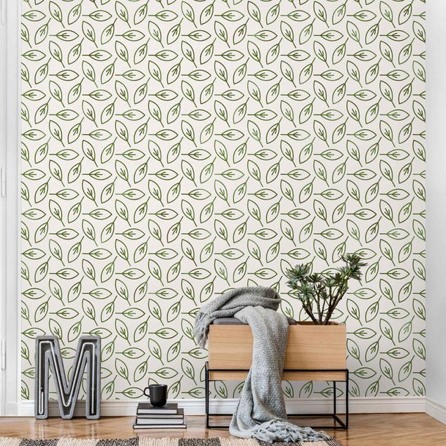 Déco mur cuisine Motif naturel de lignes feuilles en vert