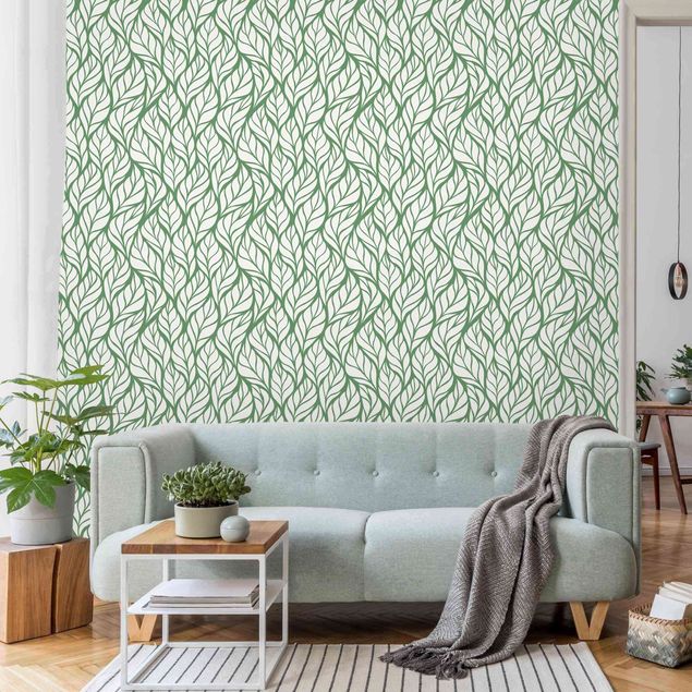 Papier peint floral Motif naturel grandes feuilles sur vert