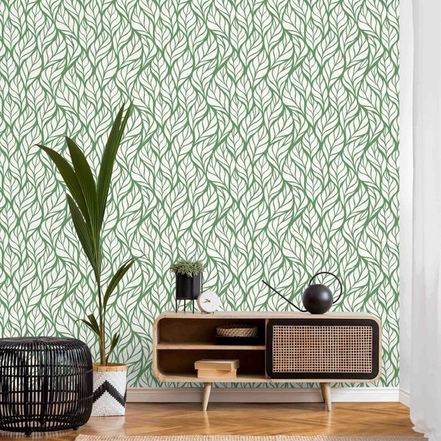 papier peint graphique Motif naturel grandes feuilles sur vert