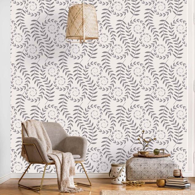 Papier peint moderne Natural Pattern Swirling Plants In Grey
