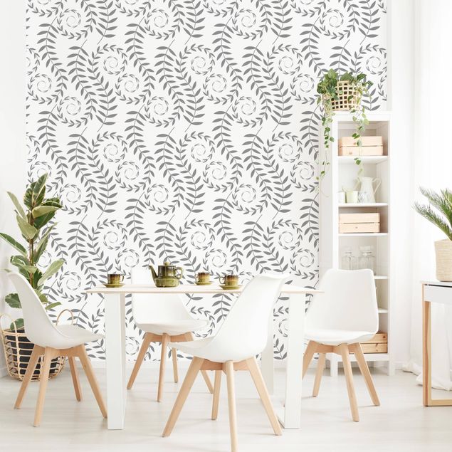 Papier peint à motifs Natural Pattern Swirling Plants In Grey