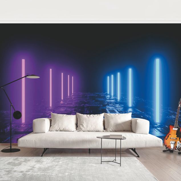 Papier peint moderne Neon Lights In Purple And Blue