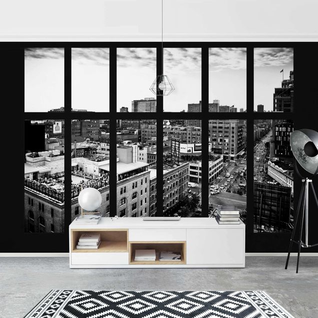 Papiers peints New York New York vue de la fenêtre noir et blanc