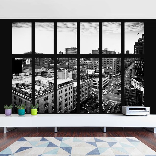 Papier peint moderne New York vue de la fenêtre noir et blanc