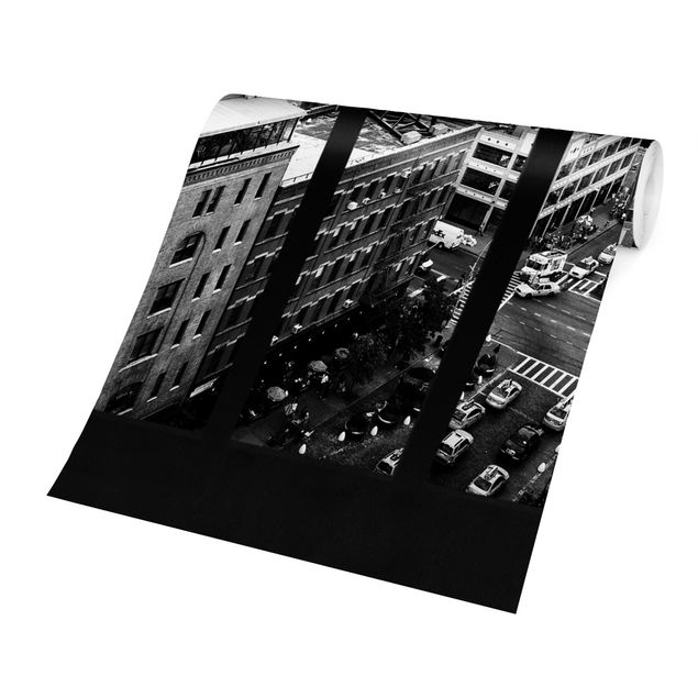 Papier peint ville New York vue de la fenêtre noir et blanc