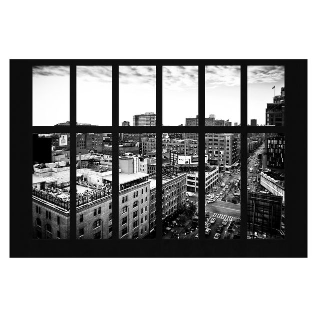 Papier peint panoramique New York vue de la fenêtre noir et blanc