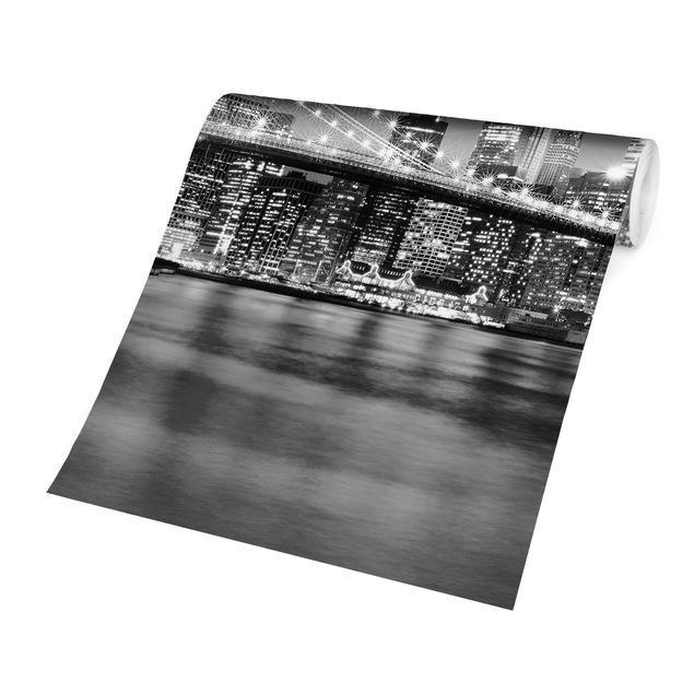 Tapisserie noir et blanc Pont de Manhattan la nuit II