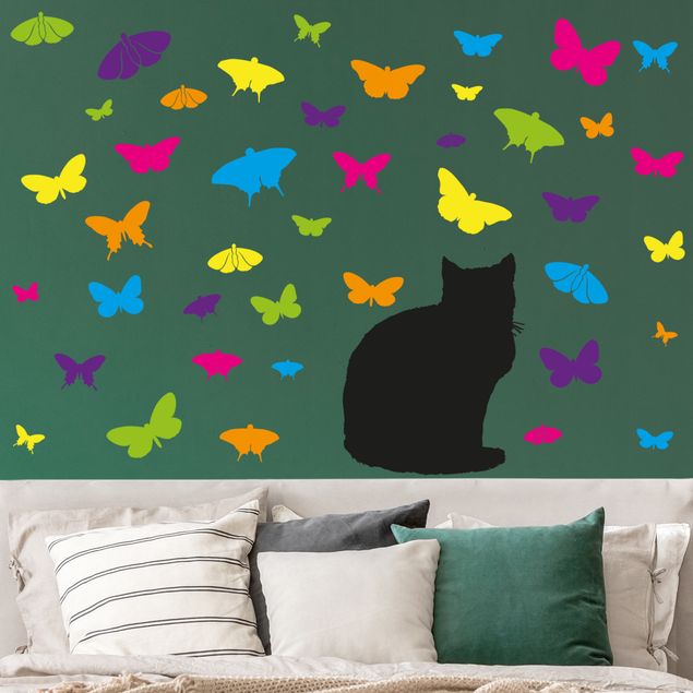 Stickers muraux chats No.RS68 Cat And Butterflies