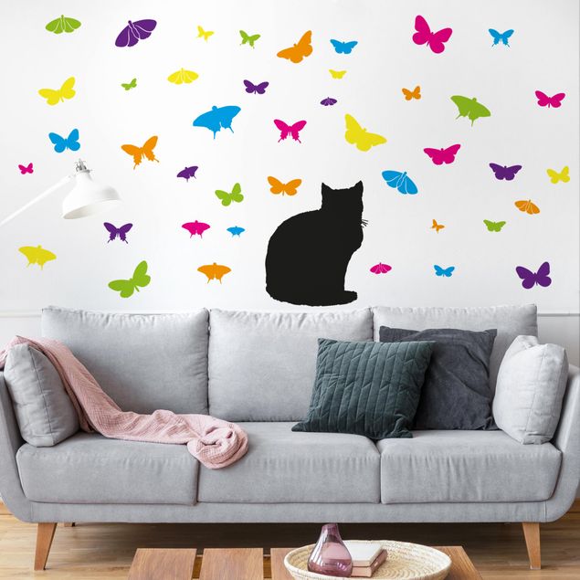Stickersmuraux papillon No.RS68 Cat And Butterflies