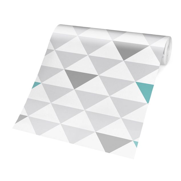 Papier peint - No.YK64 Triangles Grey White Turquoise