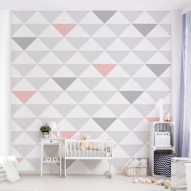 Tapisserie moderne No.YK65 Triangles Gris Blanc Rose