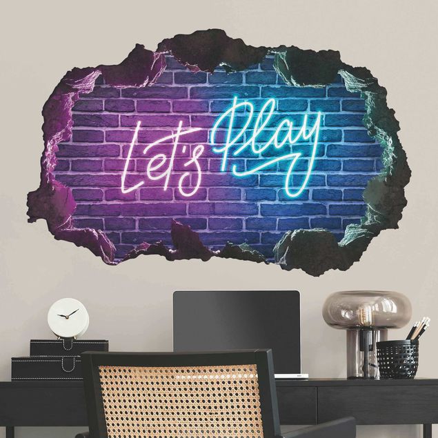 Stickers muraux citations proverbes Neon Text Let's Play
