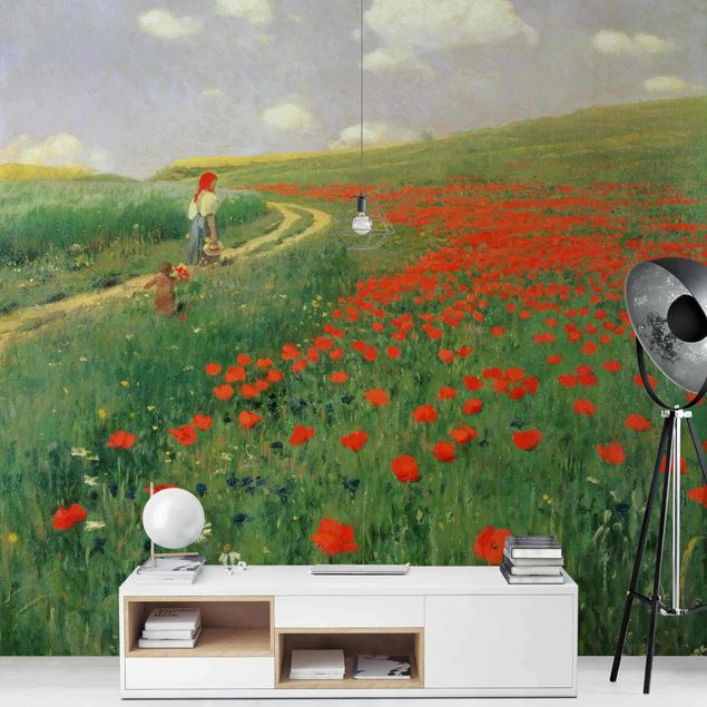 Papier peint moderne Pál Szinyei-Merse - Paysage d'été avec un coquelicot en fleur
