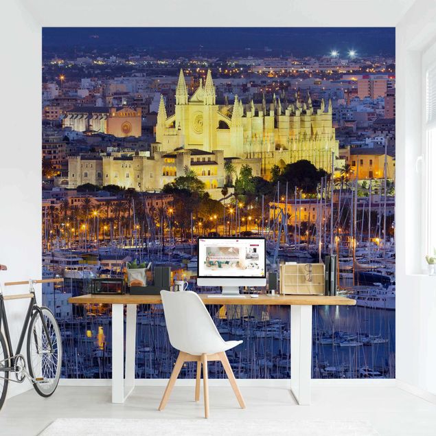 Papier peint panoramique ville Palma De Mallorca City Skyline et Port
