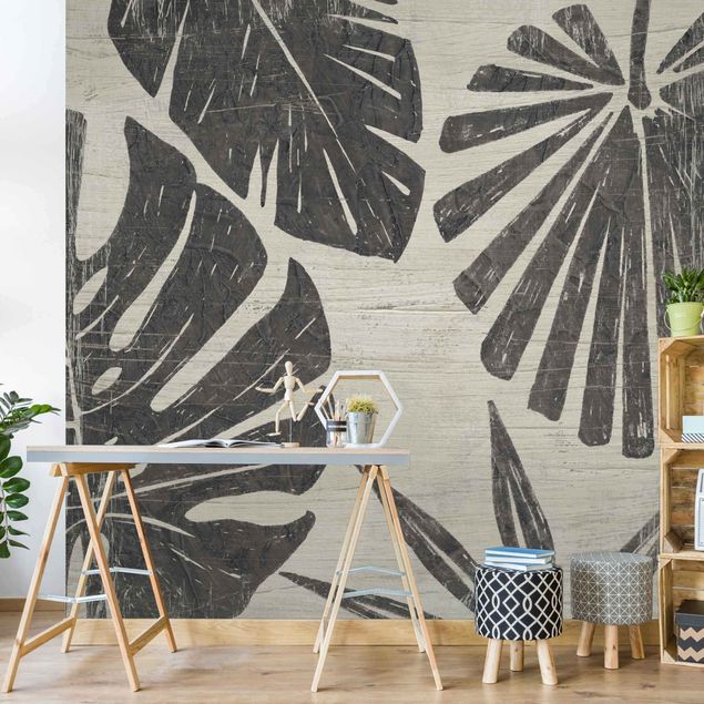 Déco murale cuisine Feuilles de palmier sur fond gris clair