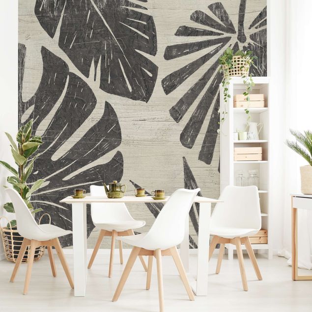 Papiers peints modernes Feuilles de palmier sur fond gris clair