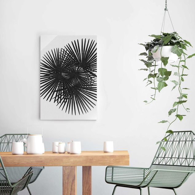 Tableaux en verre fleurs Feuilles de palmier en noir et blanc