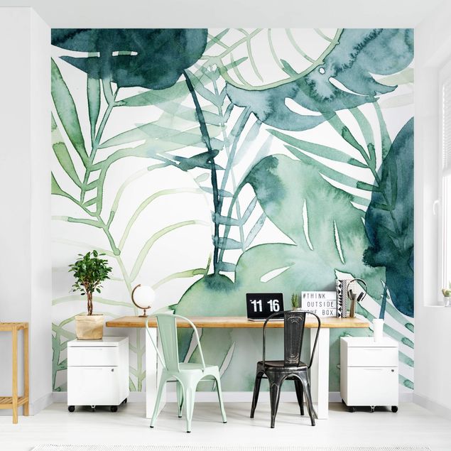 Papier peint vert Feuilles de palmier en aquarelle II