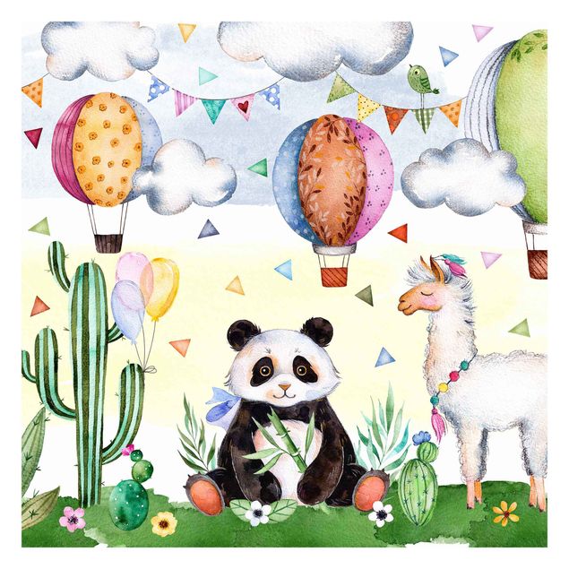 Papier peint - Panda And Lama Watercolour
