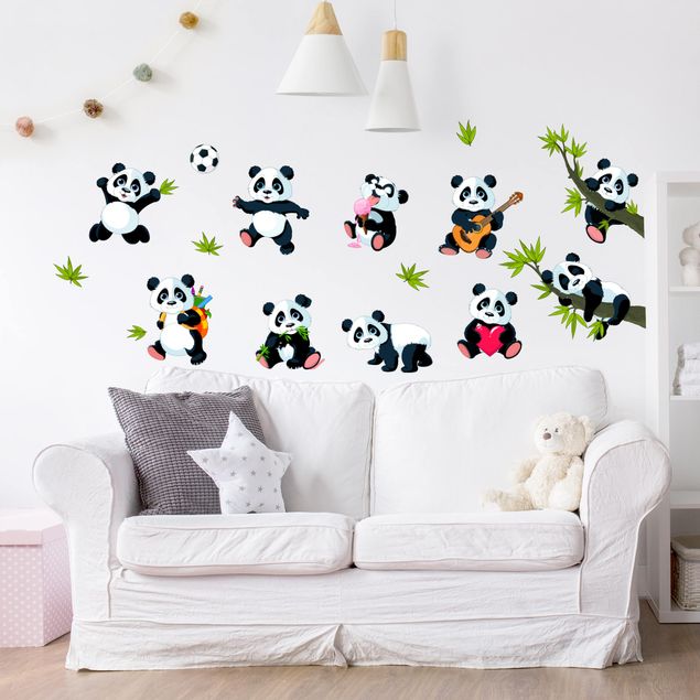 Sticker mur animaux Panda Lot grand