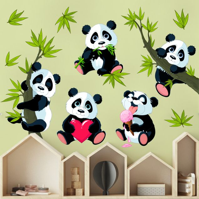 Sticker mural jungle Panda et cœur Lot