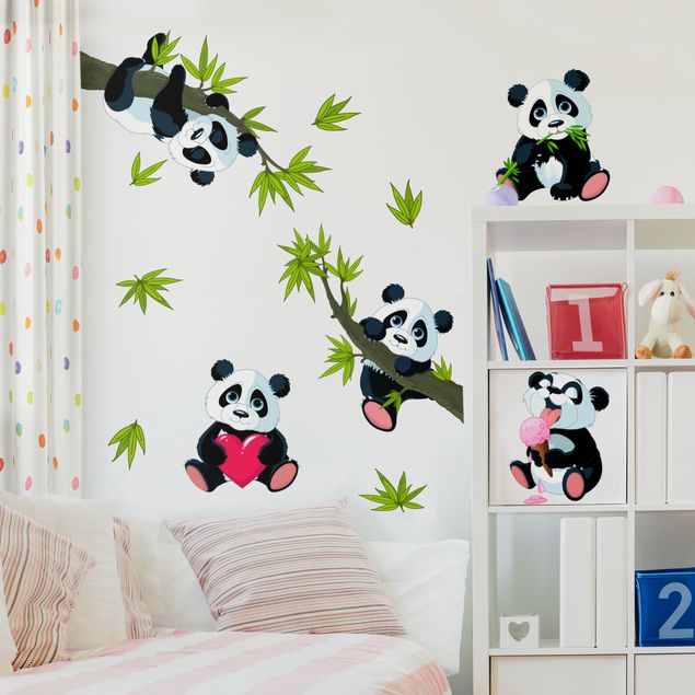 Sticker mural panda Panda et cœur Lot