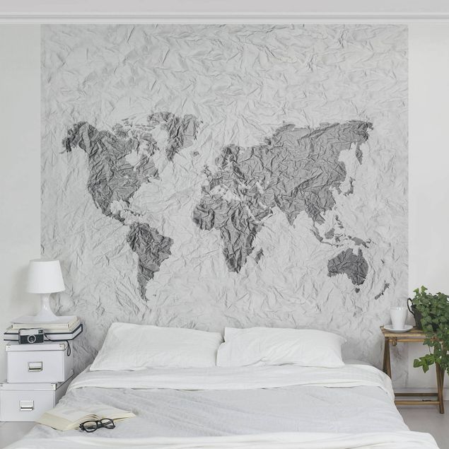 Papier peint panoramique carte du monde Carte du Monde en Papier Blanc Gris