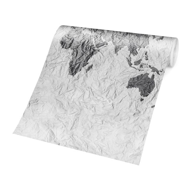 papier peint xxl Carte du Monde en Papier Blanc Gris
