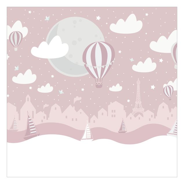 papier peint xxl Parigi con stelle e mongolfiere in rosa